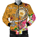 FUNSTUFFPRINT Samoa Custom Personalised Men's Bomber Jacket - Turtle Plumeria (Gold) - 3D Bomber Jacket