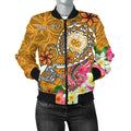 FUNSTUFFPRINT Samoa Custom Personalised Women's Bomber Jacket - Turtle Plumeria (Gold) - 3D Bomber Jacket