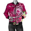 FUNSTUFFPRINT Samoa Custom Personalised Women's Bomber Jacket - Turtle Plumeria (Pink) - 3D Bomber Jacket