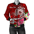 FUNSTUFFPRINT Samoa Custom Personalised Women's Bomber Jacket - Turtle Plumeria (Red) - 3D Bomber Jacket