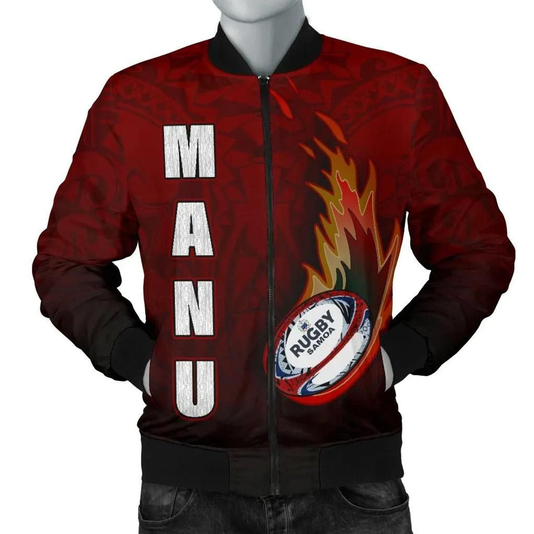 FUNSTUFFPRINT Samoa Men's Bomber Jacket - Manu Rugby Fire - 3D Bomber Jacket