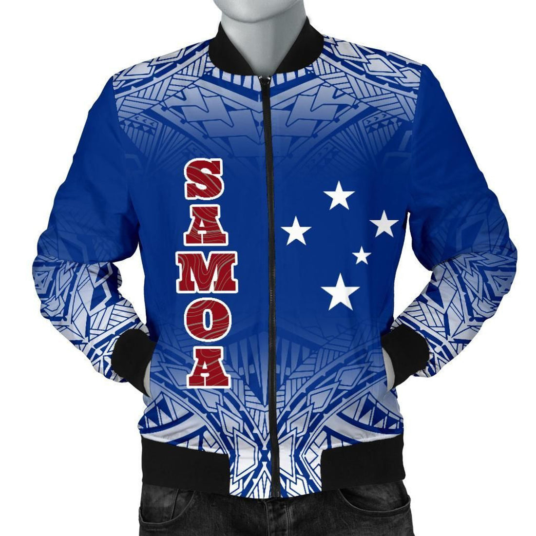 FUNSTUFFPRINT Samoa Men's Bomber Jacket - Polynesian Fog Blue - 3D Bomber Jacket