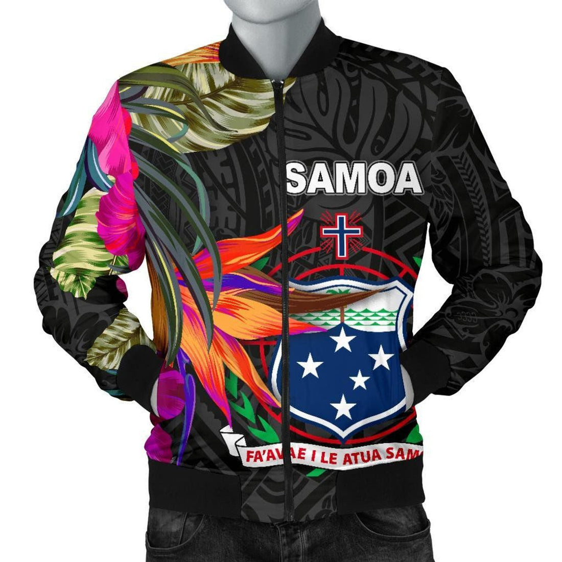 FUNSTUFFPRINT Samoa Men's Bomber Jacket - Polynesian Hibiscus Pattern - 3D Bomber Jacket