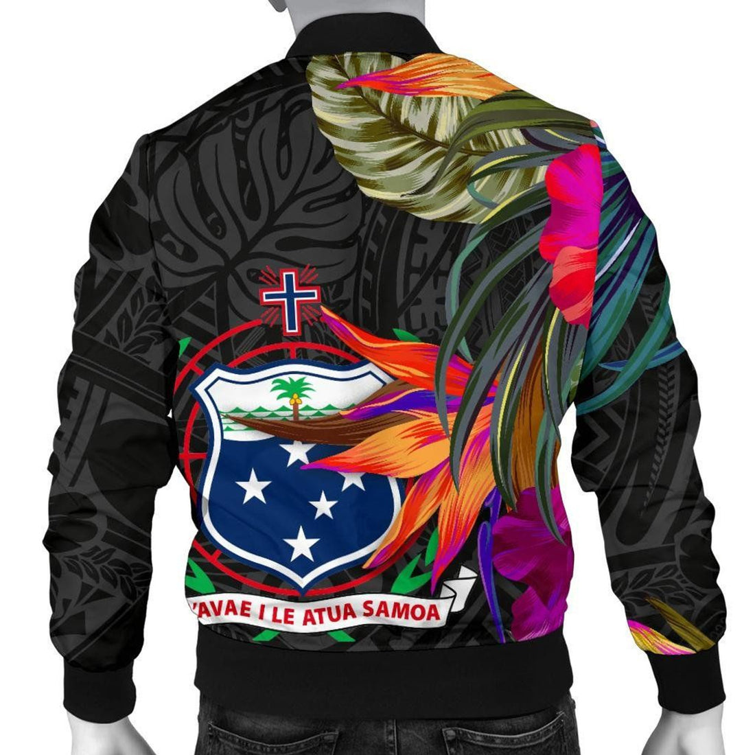FUNSTUFFPRINT Samoa Men's Bomber Jacket - Polynesian Hibiscus Pattern - 3D Bomber Jacket