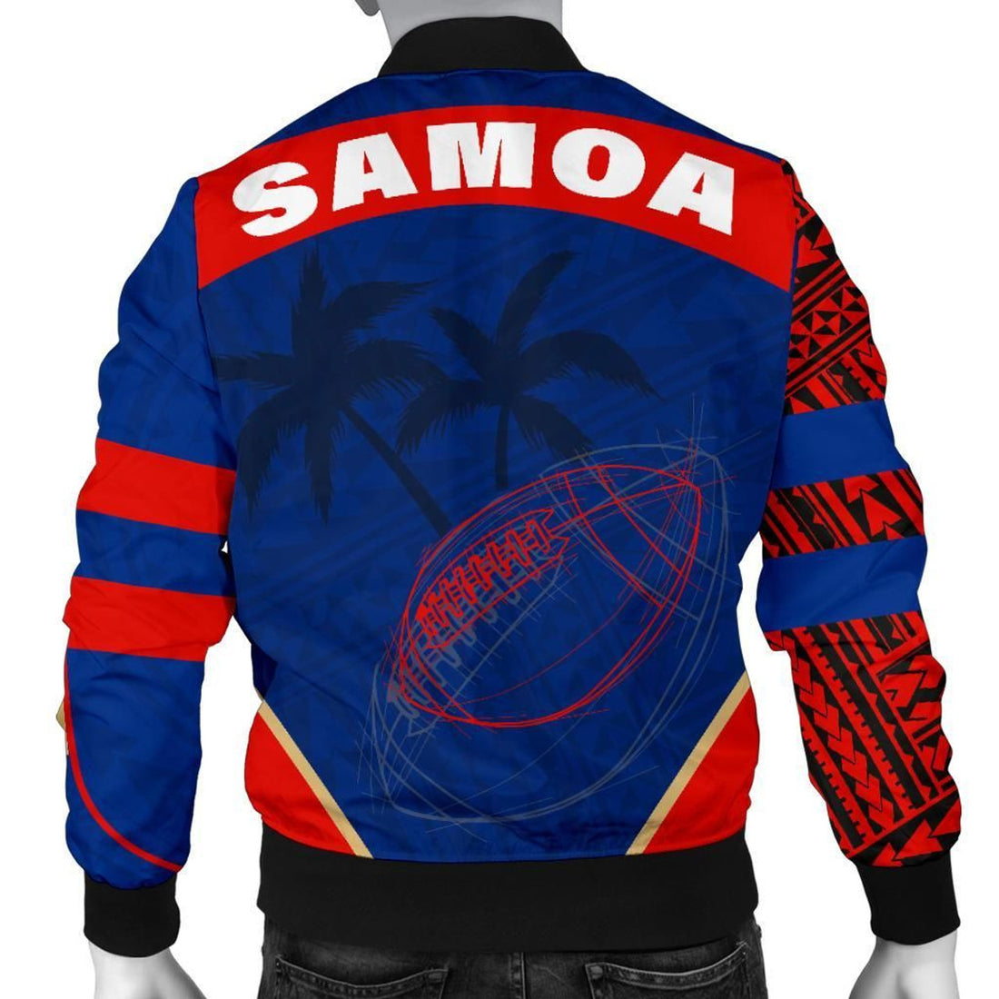 FUNSTUFFPRINT Samoa Men's Bomber Jacket - Rugby Ball Fire - 3D Bomber Jacket