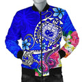 FUNSTUFFPRINT Samoa Men's Bomber Jacket - Turtle Plumeria (Blue) - 3D Bomber Jacket