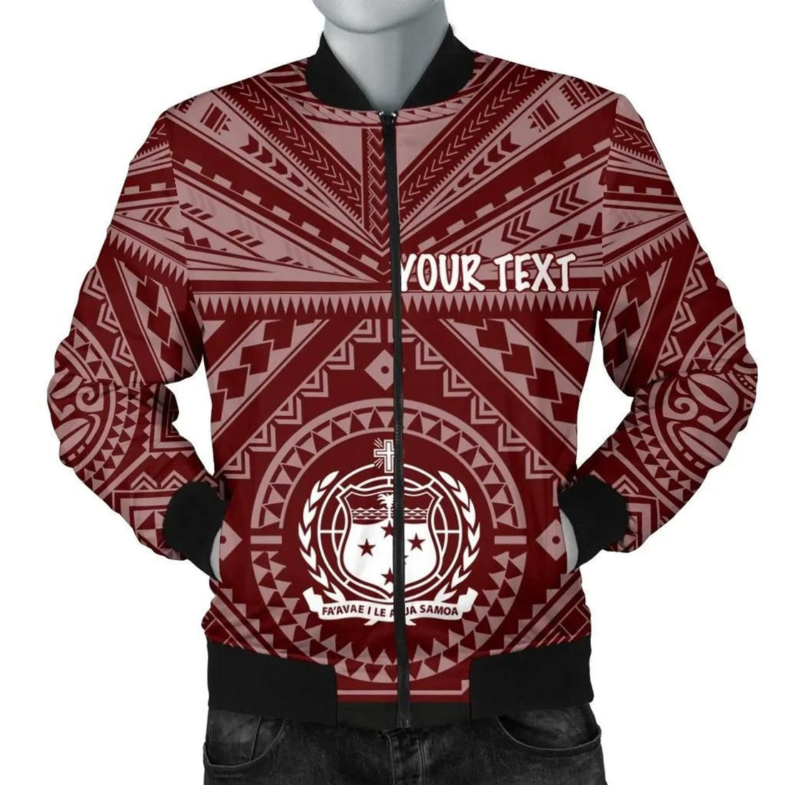 FUNSTUFFPRINT Samoa Personalised Men's Bomber Jacket - Samoa Seal In Polynesian Tattoo Style (Red) - 3D Bomber Jacket