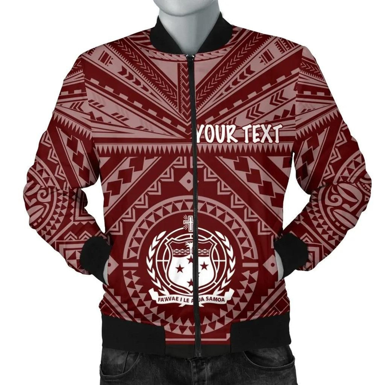 FUNSTUFFPRINT Samoa Personalised Men's Bomber Jacket - Samoa Seal In Polynesian Tattoo Style (Red) - 3D Bomber Jacket