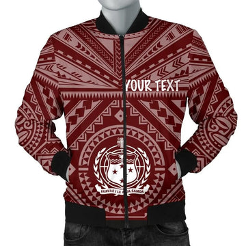 FUNSTUFFPRINT Samoa Personalised Men's Bomber Jacket - Samoa Seal In Polynesian Tattoo Style (Red) - 3D Bomber Jacket