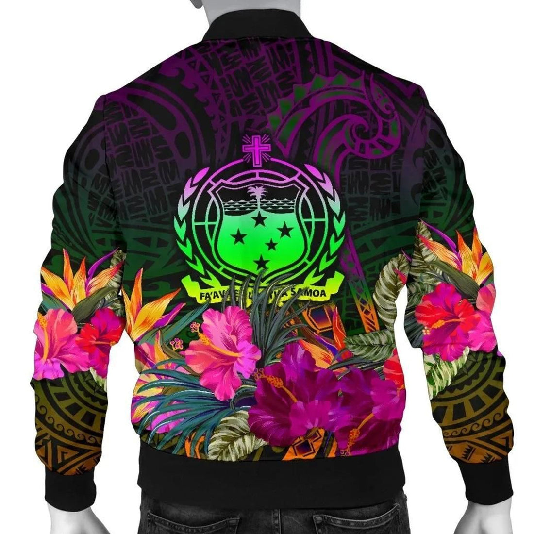 FUNSTUFFPRINT Samoa Personalised Men's Bomber Jacket - Summer Hibiscus - 3D Bomber Jacket