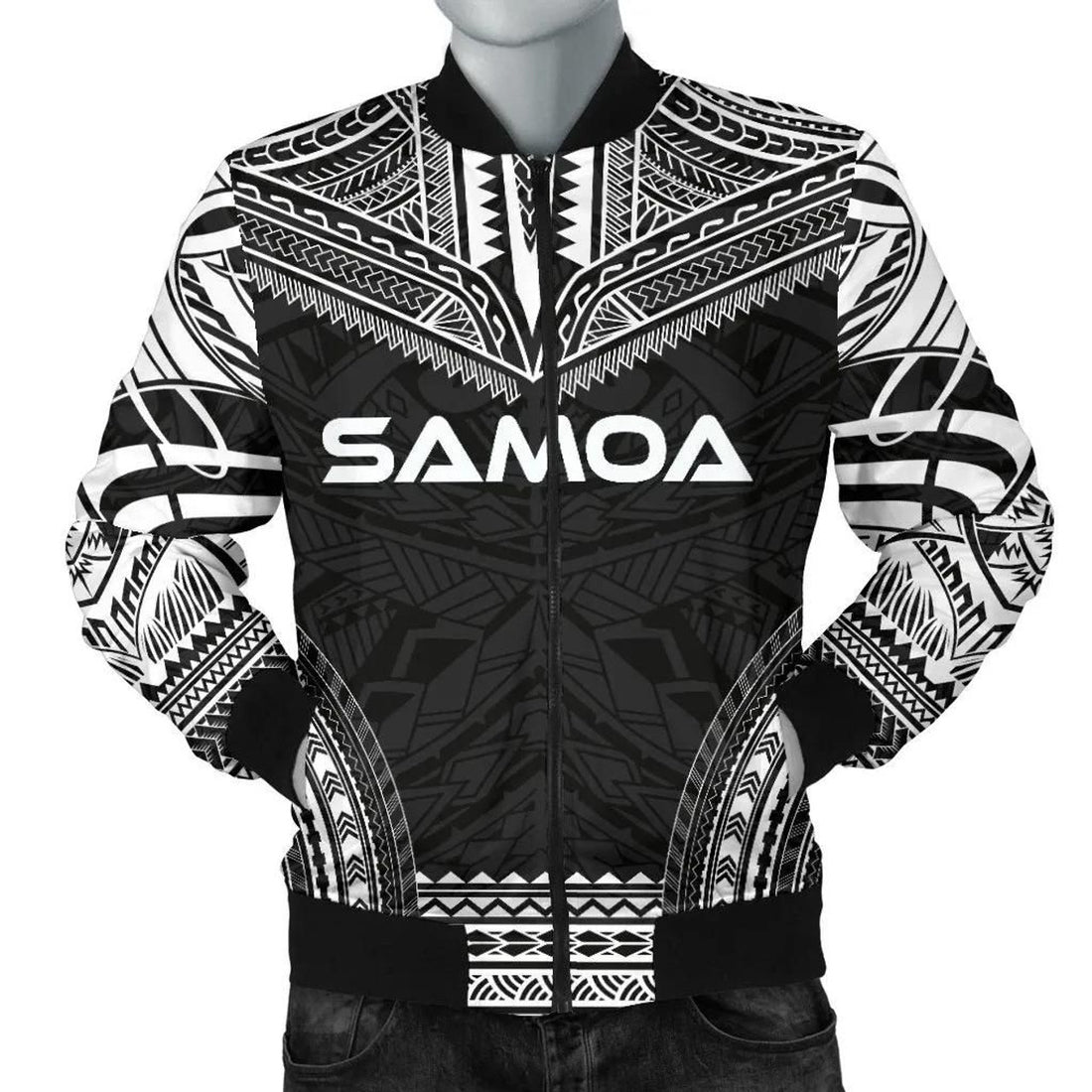 FUNSTUFFPRINT Samoa Polynesian Chief Men's Bomber Jacket - Black Version - 3D Bomber Jacket