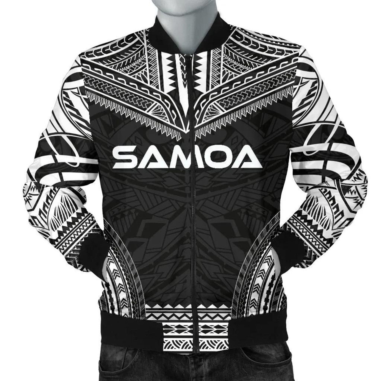 FUNSTUFFPRINT Samoa Polynesian Chief Men's Bomber Jacket - Black Version - 3D Bomber Jacket