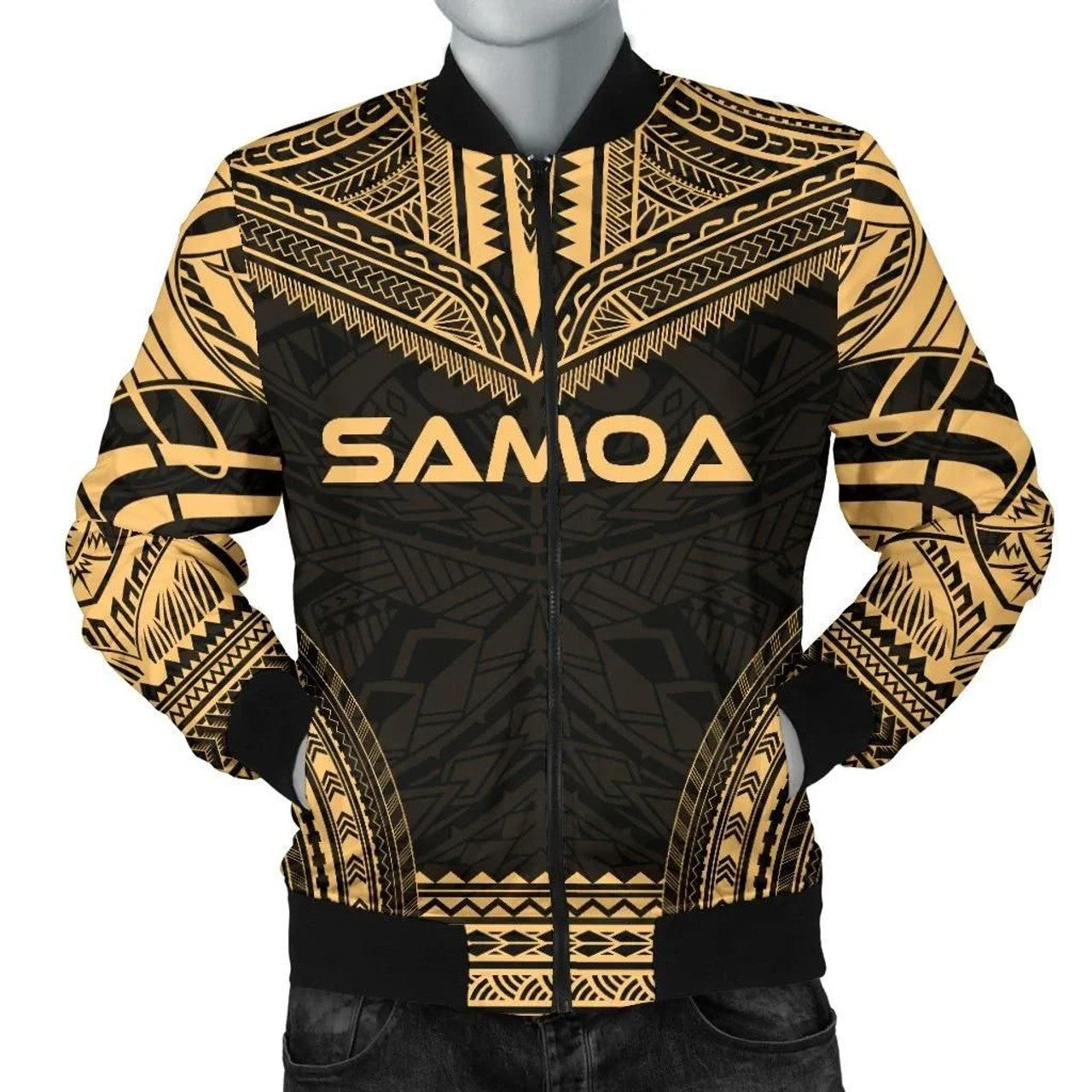 FUNSTUFFPRINT Samoa Polynesian Chief Men's Bomber Jacket - Gold Version - 3D Bomber Jacket