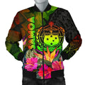 FUNSTUFFPRINT Samoa Polynesian Men's Bomber Jacket - Hibiscus and Banana Leaves - 3D Bomber Jacket