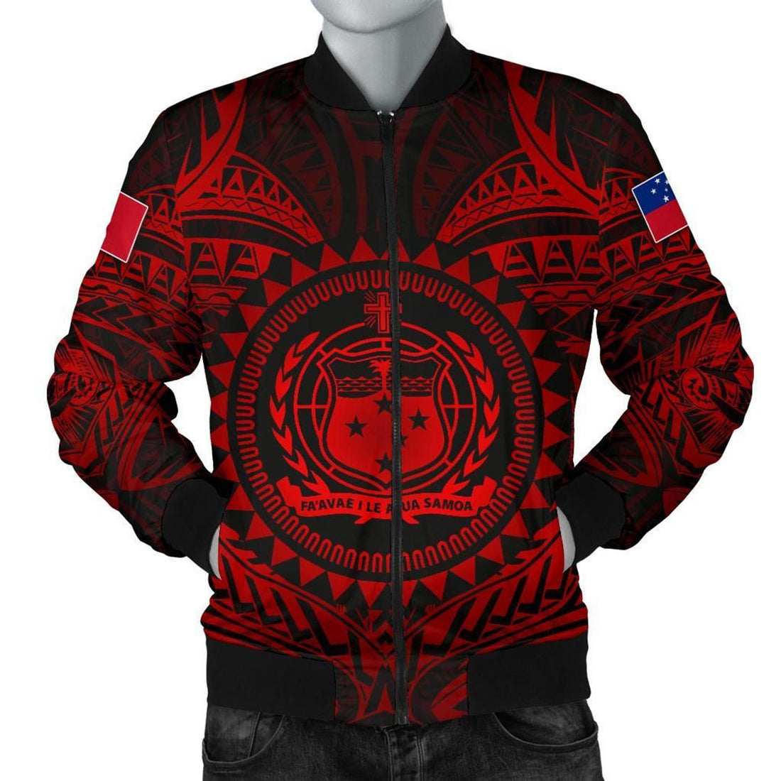 FUNSTUFFPRINT Samoa Polynesian Men's Bomber Jacket - Samoa Red Seal - 3D Bomber Jacket