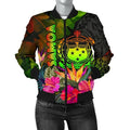 FUNSTUFFPRINT Samoa Polynesian Women's Bomber Jacket - Hibiscus and Banana Leaves - 3D Bomber Jacket