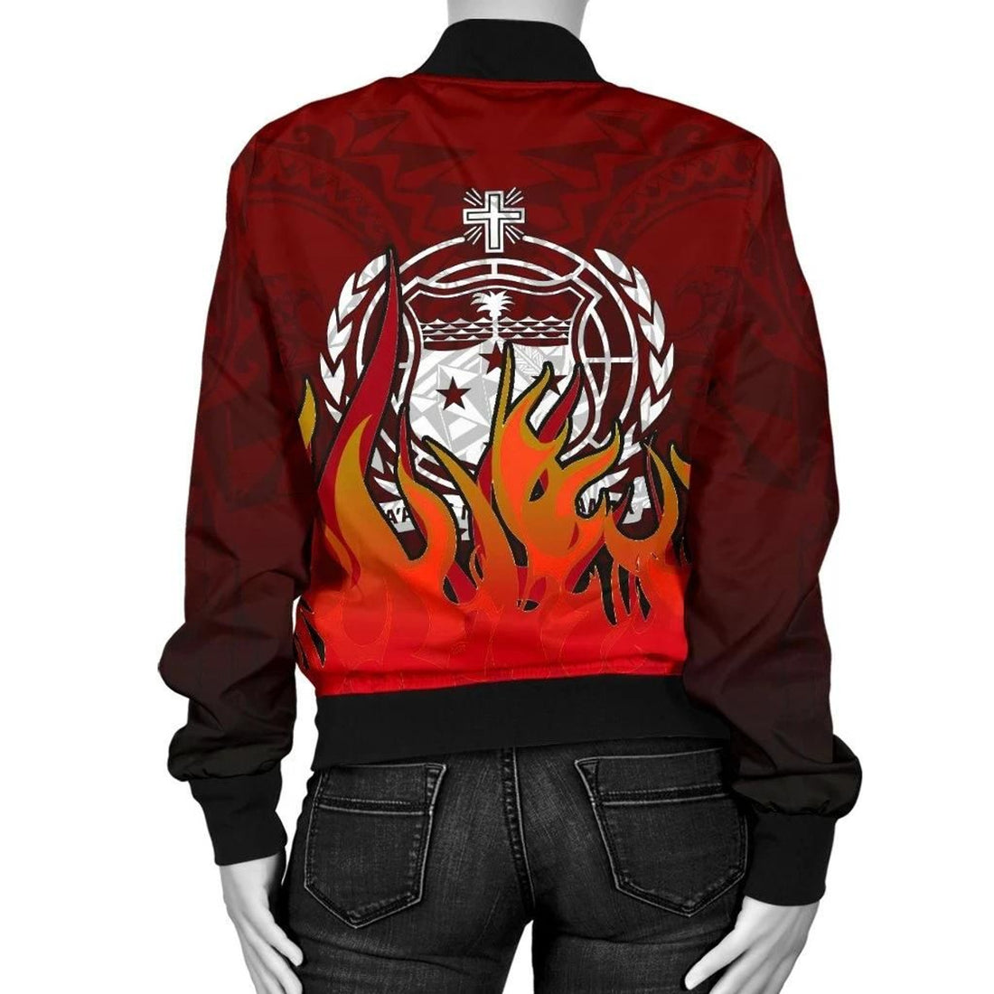 FUNSTUFFPRINT Samoa Women's Bomber Jacket - Manu Rugby Fire - 3D Bomber Jacket