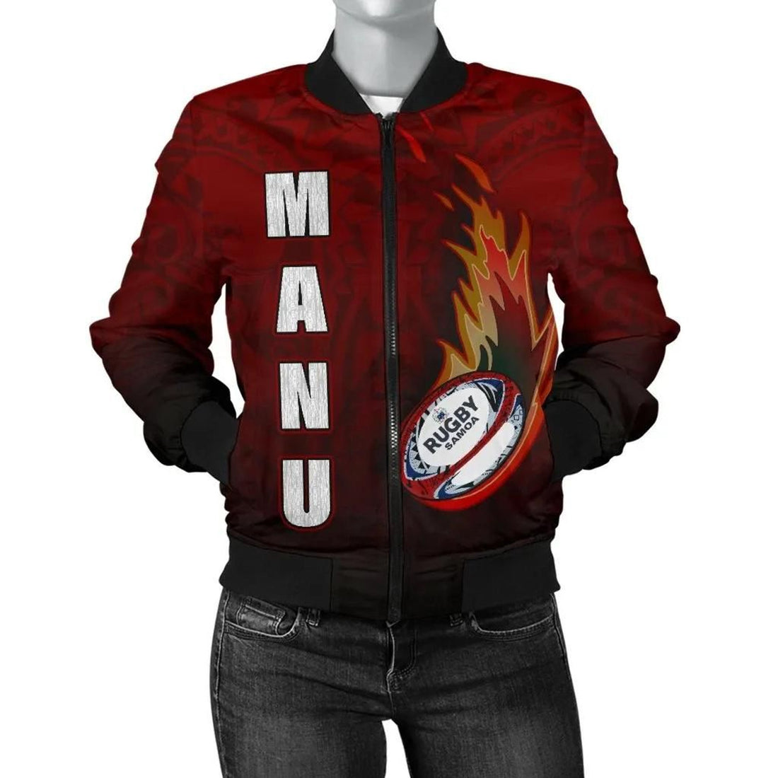 FUNSTUFFPRINT Samoa Women's Bomber Jacket - Manu Rugby Fire - 3D Bomber Jacket