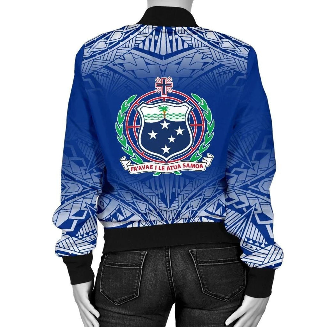 FUNSTUFFPRINT Samoa Women's Bomber Jacket - Polynesian Fog Blue - 3D Bomber Jacket