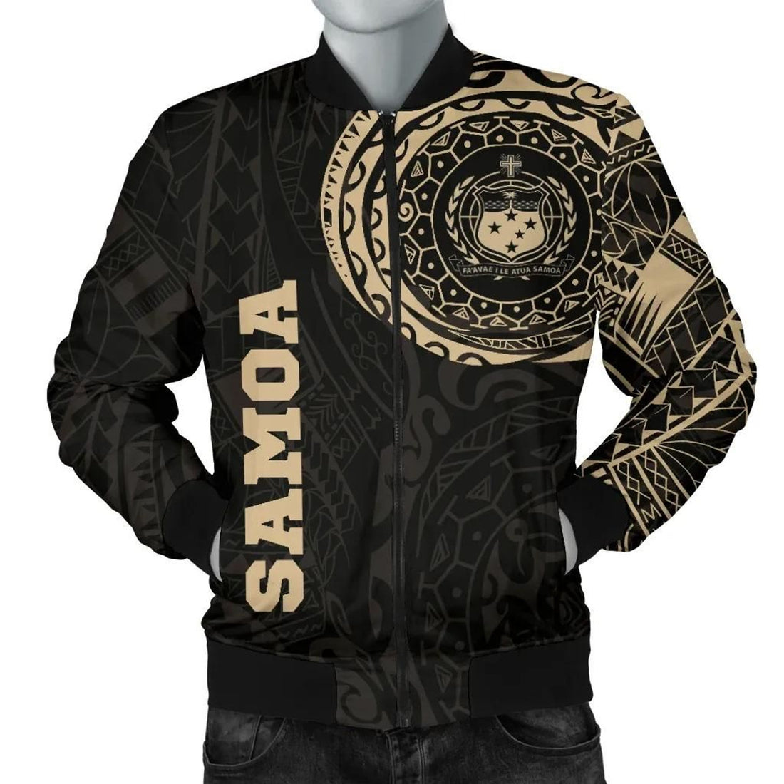 FUNSTUFFPRINT Samoa in My Heart Polynesian Tattoo Style Men's 3D Bomber Jacket