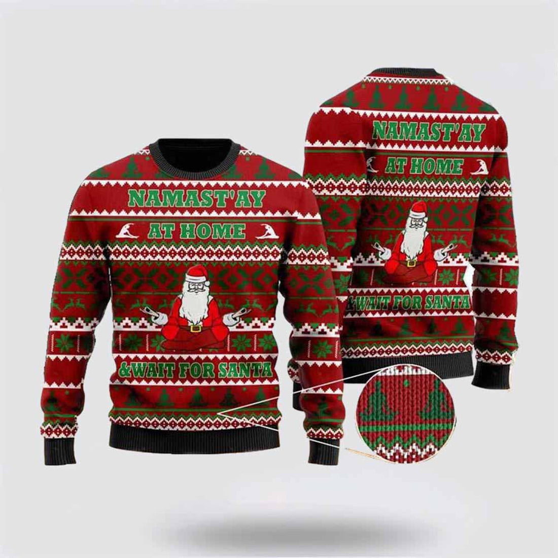 FUNSTUFFPRINT Santa Claus Sweater, Yoga With Santa Claus Ugly Christmas Sweater, Santa Claus Outfit History Ugly  Sweater