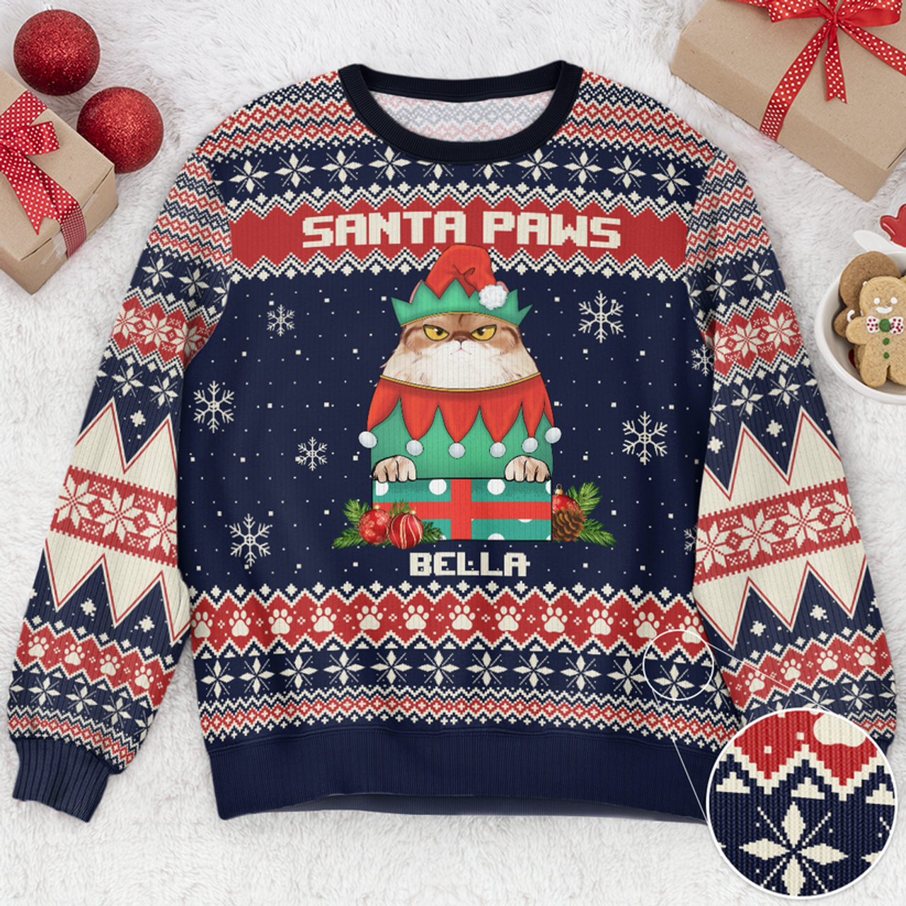 FUNSTUFFPRINT Custom Santa Paws Christmas Sweater Ugly Sweater