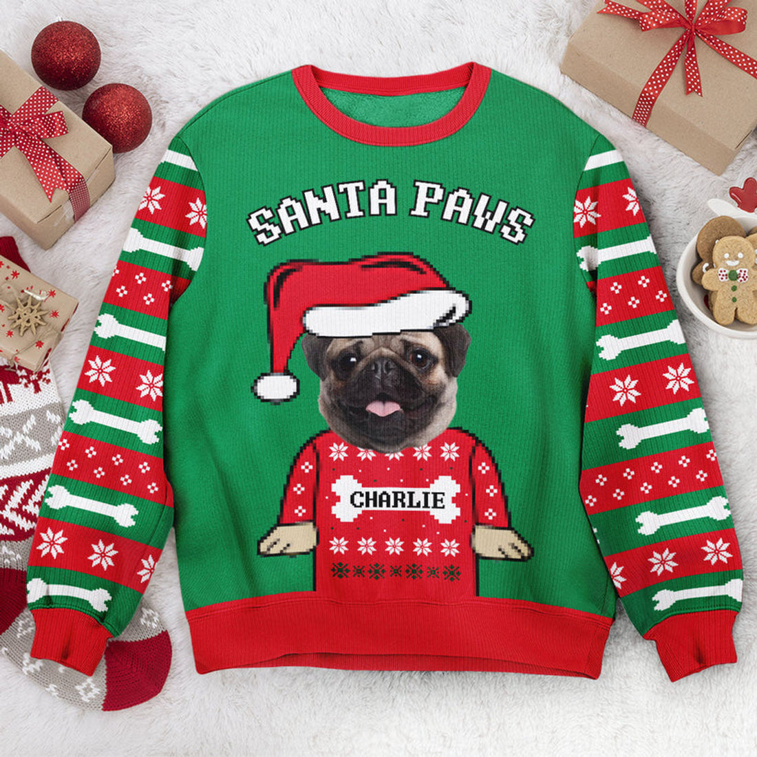 FUNSTUFFPRINT Custom Santa Paws Dog Lovers Ugly Sweater
