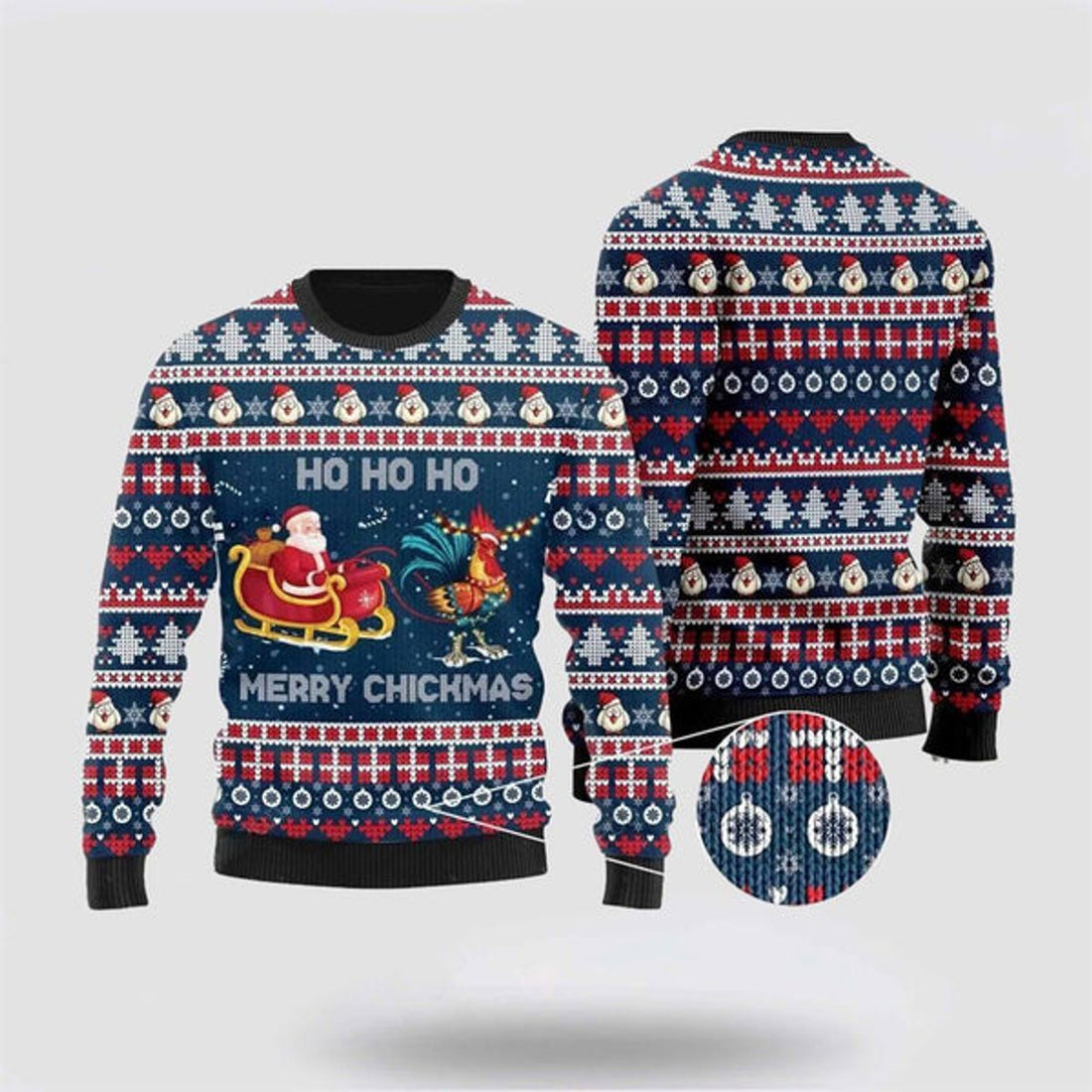 FUNSTUFFPRINT Santa Claus And Chicken Ho Ho Ho Mery Chickmas Ugly Christmas Sweater For Men Women, Best Gift For Christmas, The Beautiful Winter Christmas Outfit Ugly Sweater