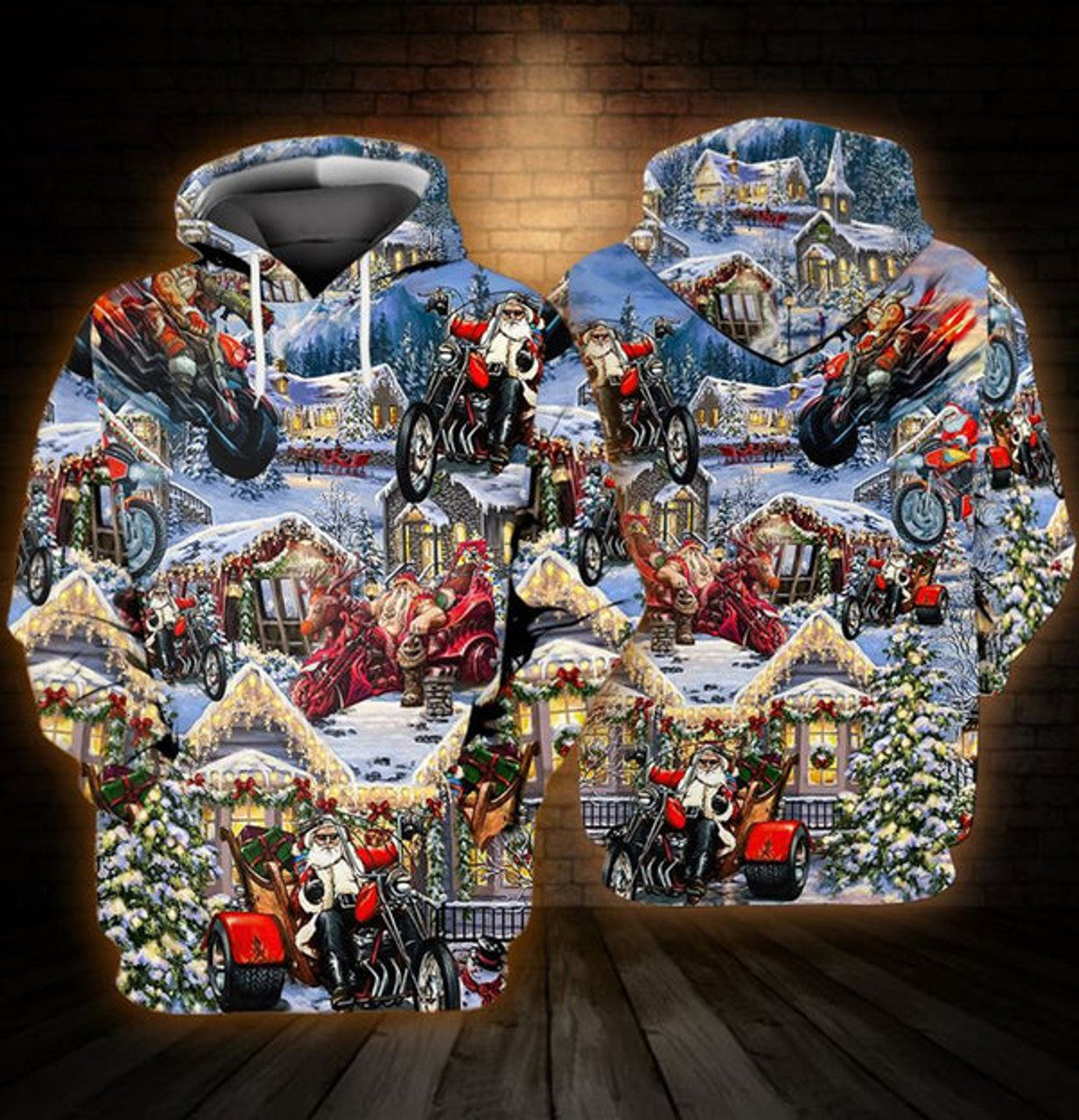 FUNSTUFFPRINT 3D Santa Claus Christmas 2 All Over 3D Hoodie and Zip Hoodie