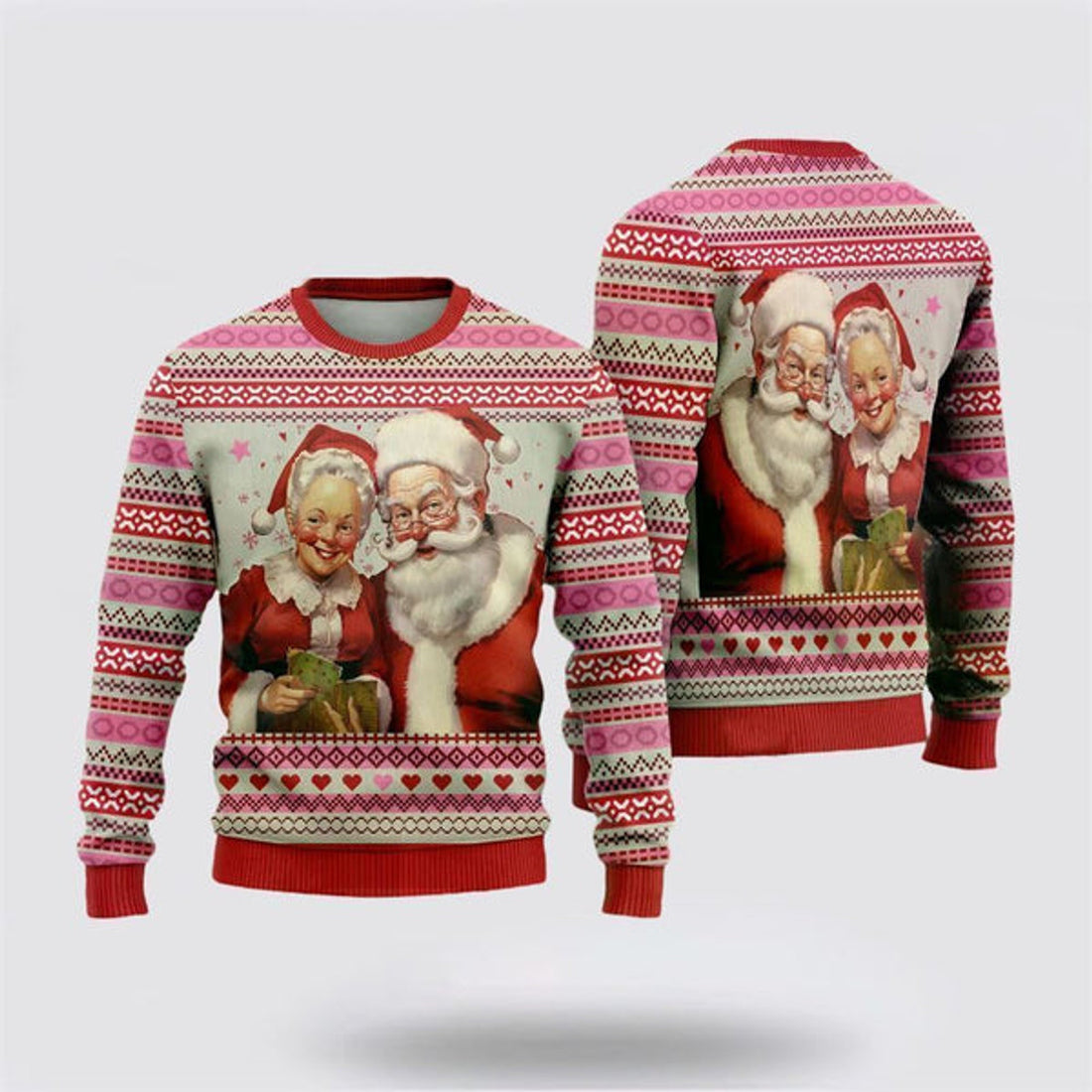 FUNSTUFFPRINT Santa Claus Couples Ugly Christmas Sweater For Men And Women, Best Gift For Christmas, The Beautiful Winter Christmas Outfit Ugly Sweater