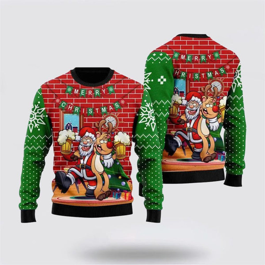 FUNSTUFFPRINT Santa Claus Drunk Merry Xmas Funny Ugly Christmas Sweater For Men And Women, Best Gift For Christmas, The Beautiful Winter Christmas Outfit Ugly Sweater