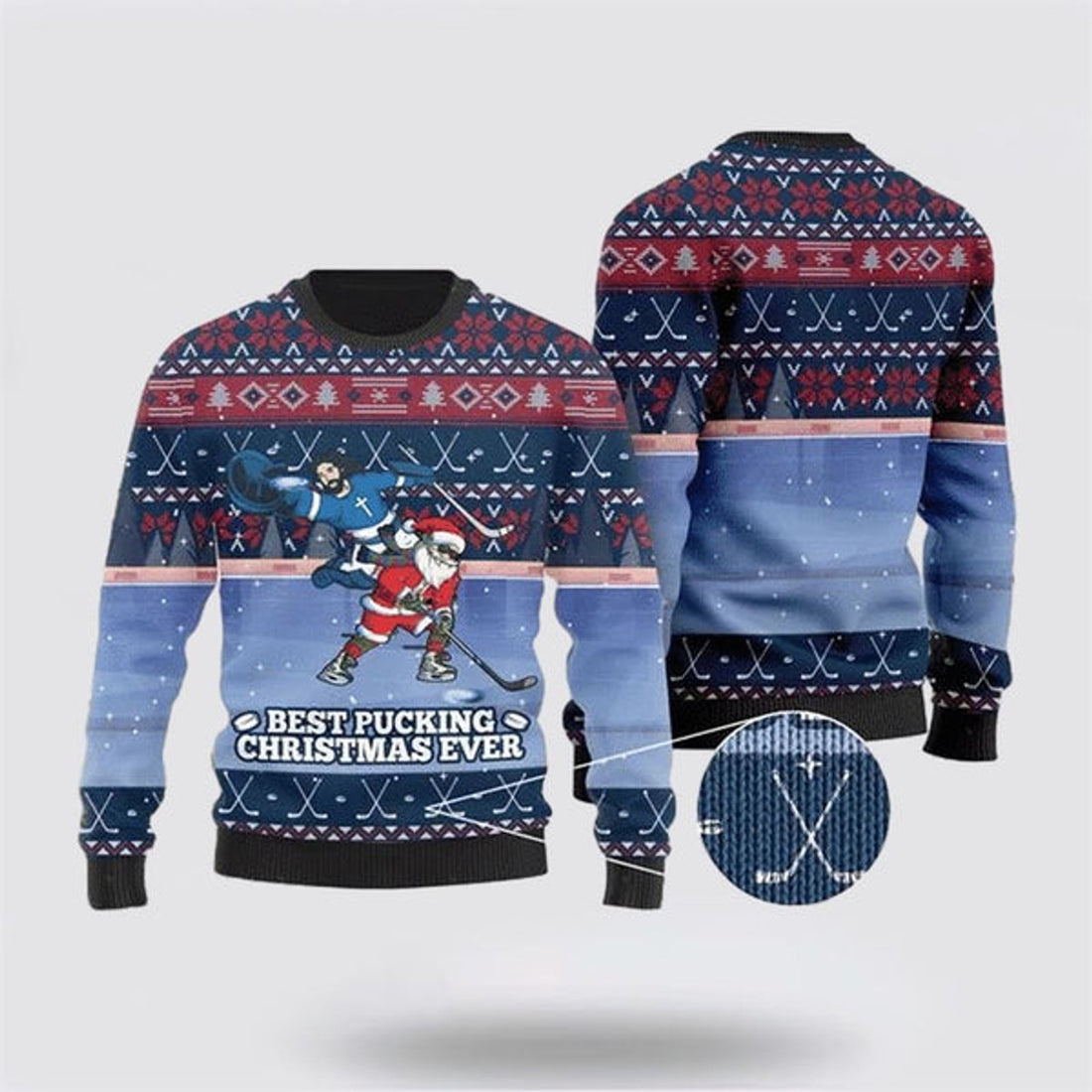 FUNSTUFFPRINT Santa Claus For Ice Hokey Lovers Ugly Christmas Sweater For Men And Women, Best Gift For Christmas, The Beautiful Winter Christmas Outfit Ugly Sweater