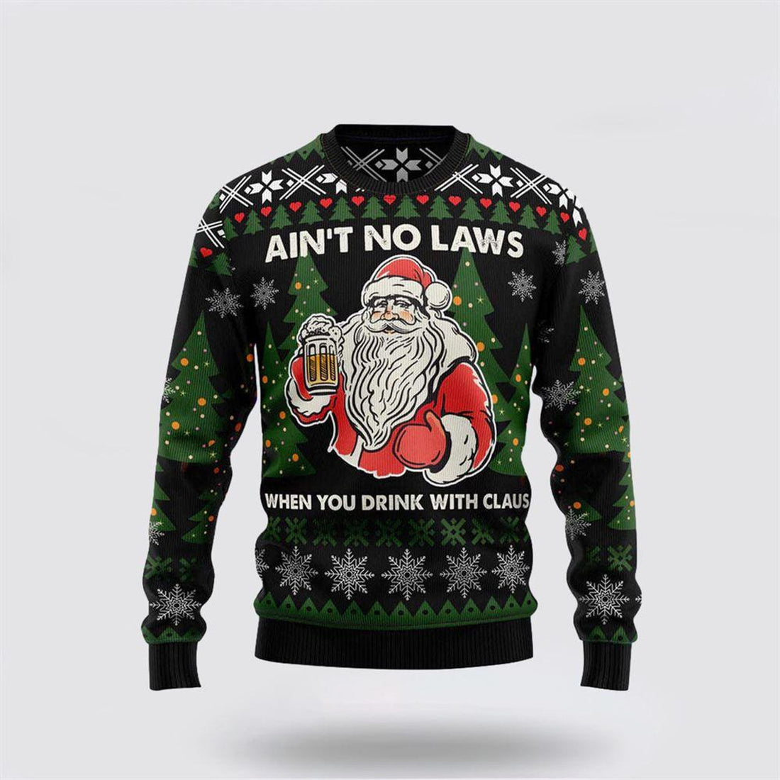 FUNSTUFFPRINT Santa Claus No Laws When You Drink Claus Ugly Christmas Sweater – Christmas Gifts For Frends Ugly  Sweater