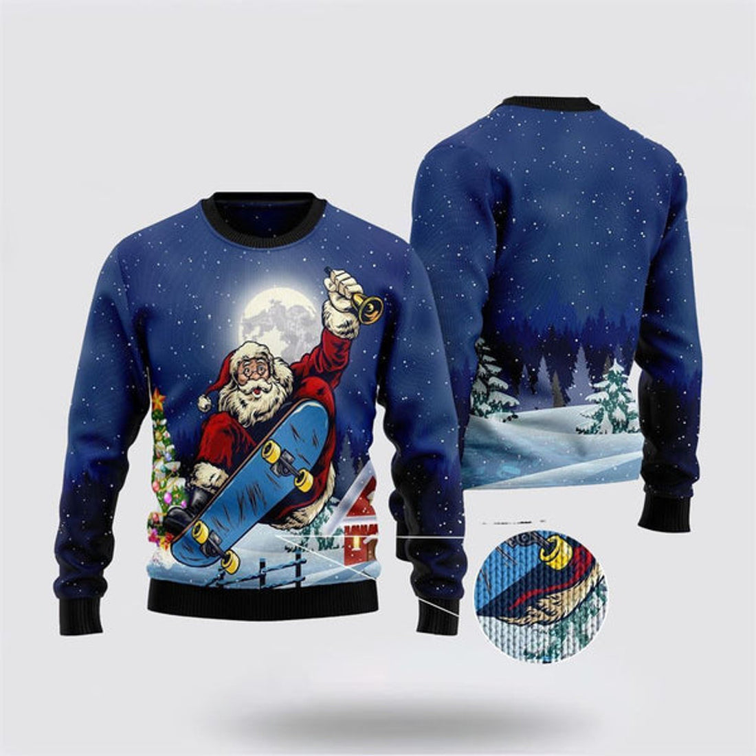 FUNSTUFFPRINT Santa Claus Playing Skateboard Ugly Christmas Sweater For Men And Women, Best Gift For Christmas, The Beautiful Winter Christmas Outfit Ugly Sweater