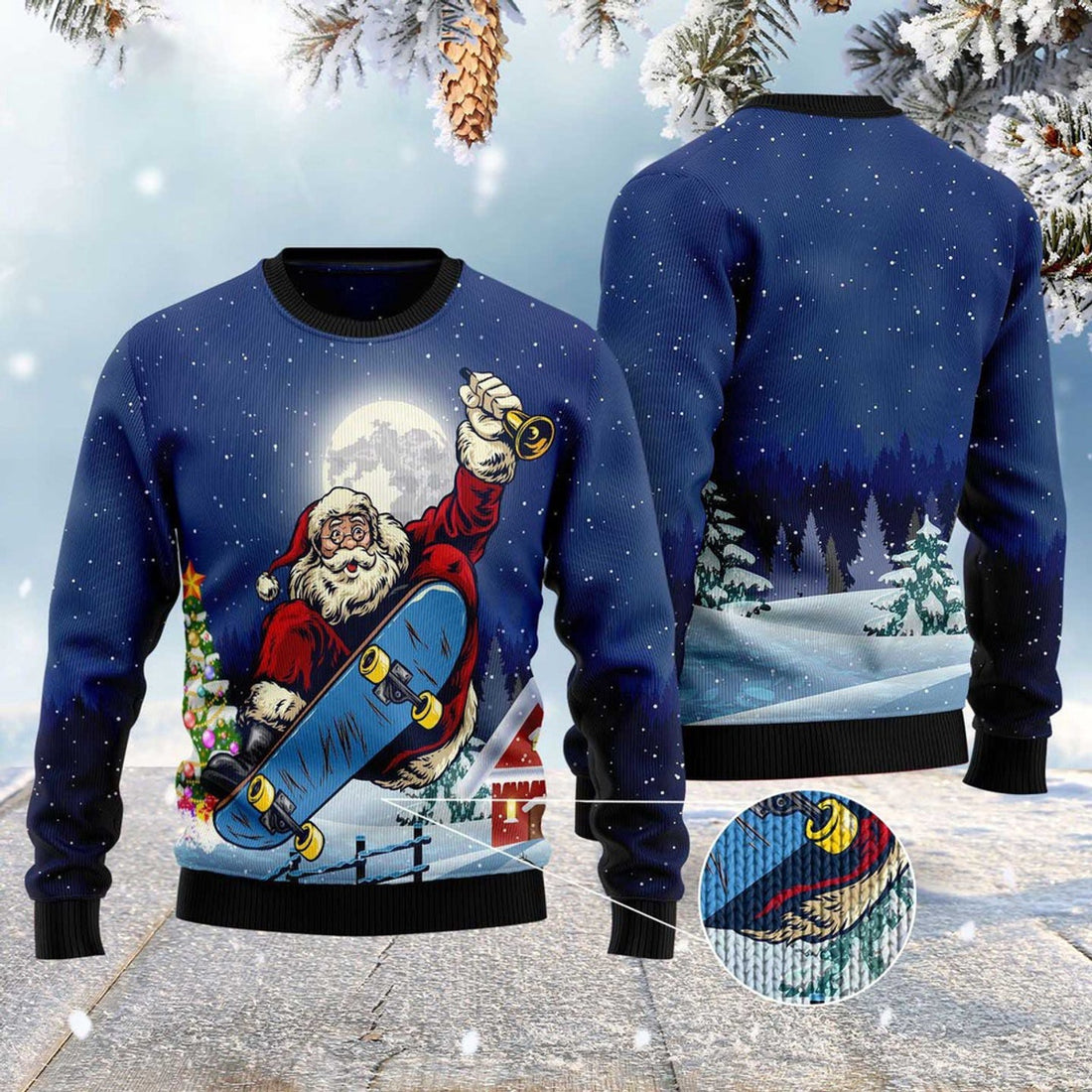 FUNSTUFFPRINT Santa Claus Playing Skateboard Ugly Christmas Sweater, Christmas Sweater, Ugly Sweater, Funny Xmas Sweaters Ugly Sweater