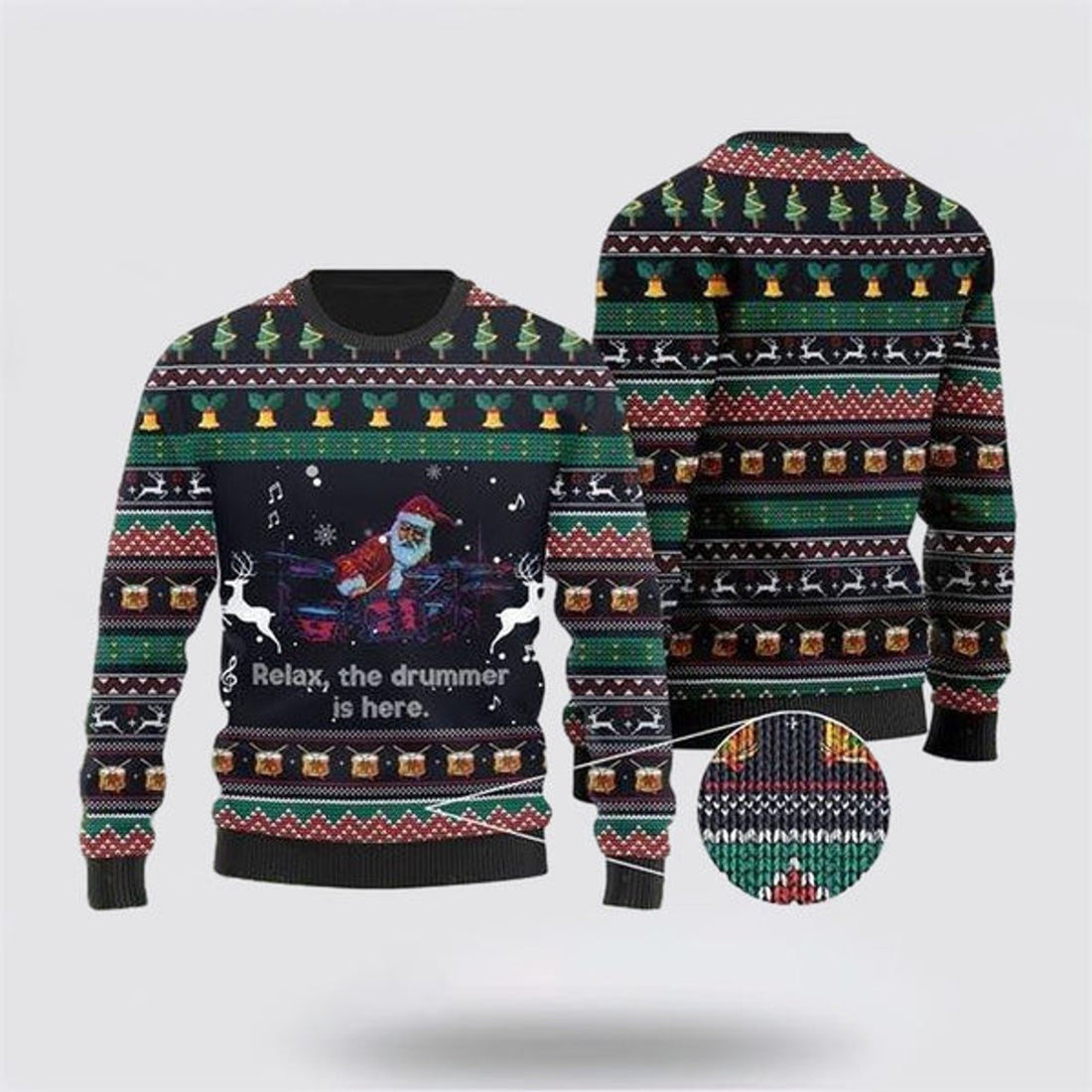 FUNSTUFFPRINT Santa Claus Plays Drum Ugly Christmas Sweater For Men And Women, Best Gift For Christmas, The Beautiful Winter Christmas Outfit Ugly Sweater