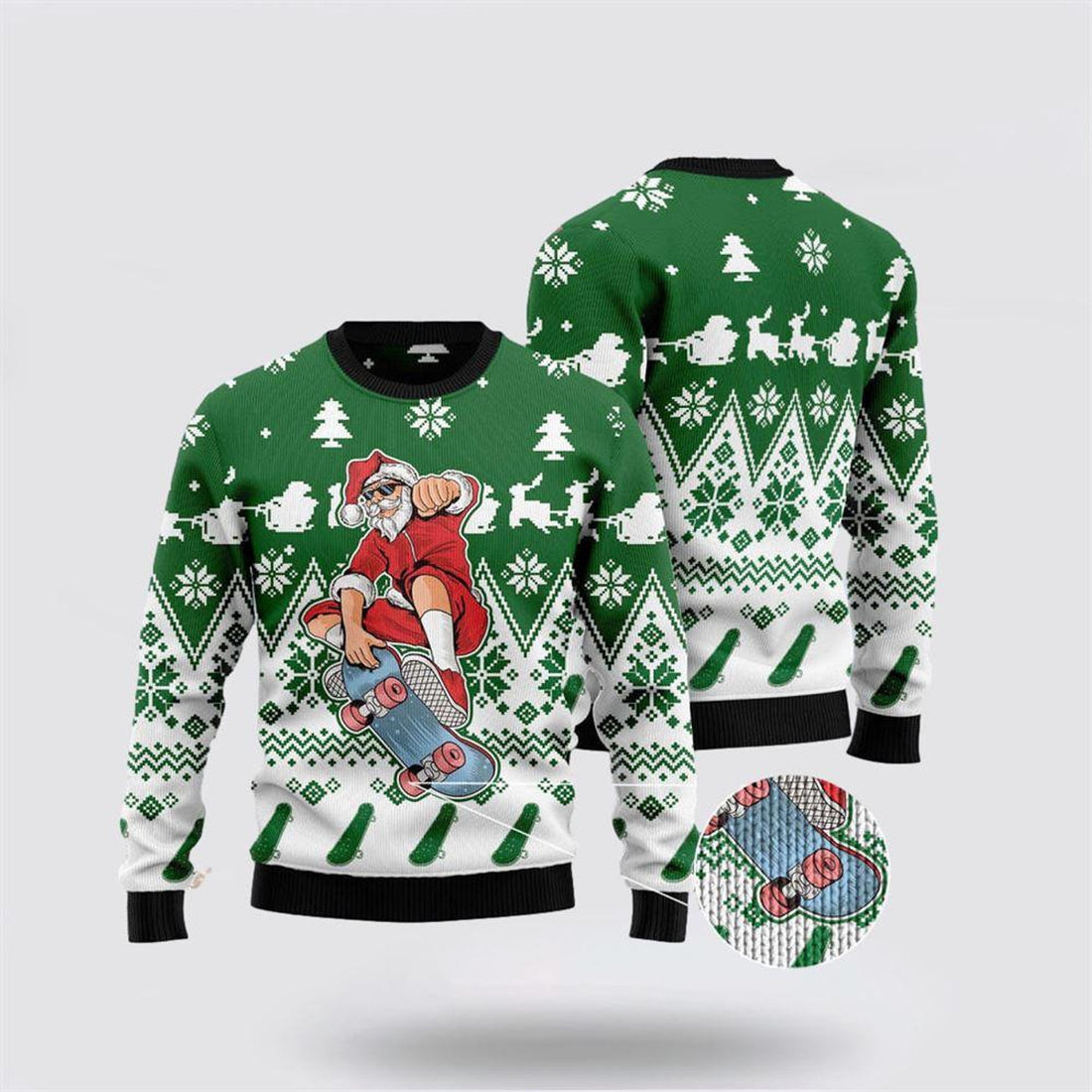 FUNSTUFFPRINT Santa Claus Skateboarding Ugly Christmas Sweater – Christmas Gifts For Frends Ugly  Sweater