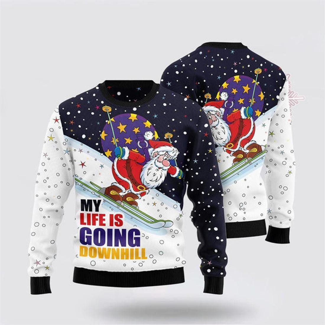 FUNSTUFFPRINT Santa Claus Ski Ugly Christmas Sweater For Men And Women, Best Gift For Christmas, The Beautiful Winter Christmas Outfit Ugly Sweater