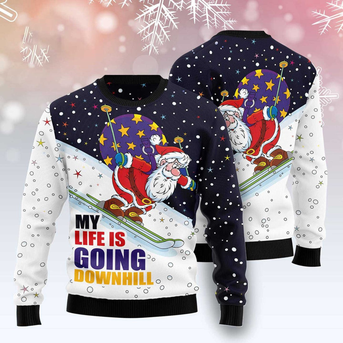 FUNSTUFFPRINT Santa Claus Ski Ugly Christmas Sweater, Christmas Sweater, Ugly Sweater, Funny Xmas Sweaters Ugly Sweater