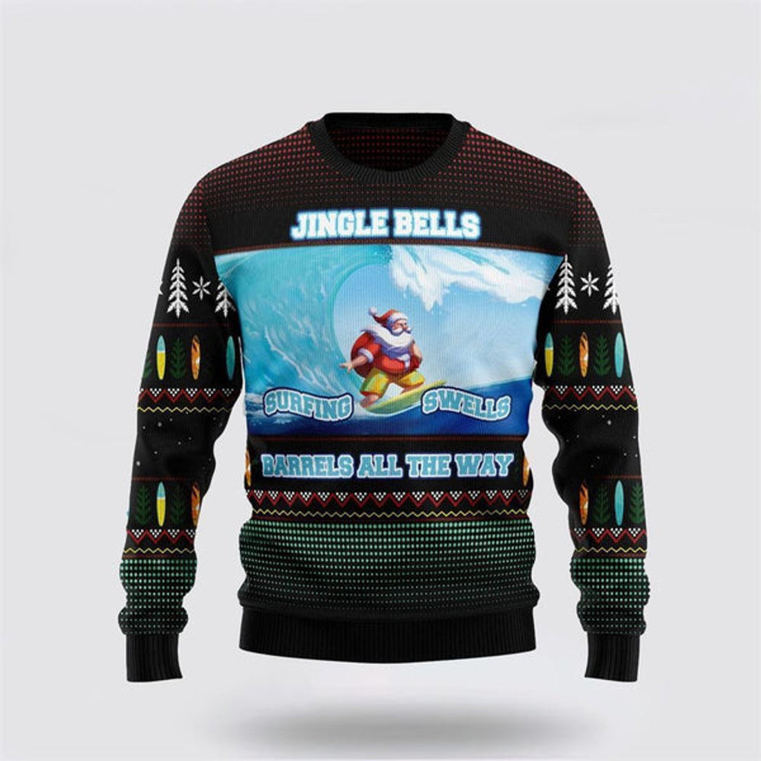 FUNSTUFFPRINT Santa Claus Surfing Ugly Christmas Sweater For Men And Women, Best Gift For Christmas, The Beautiful Winter Christmas Outfit Ugly Sweater