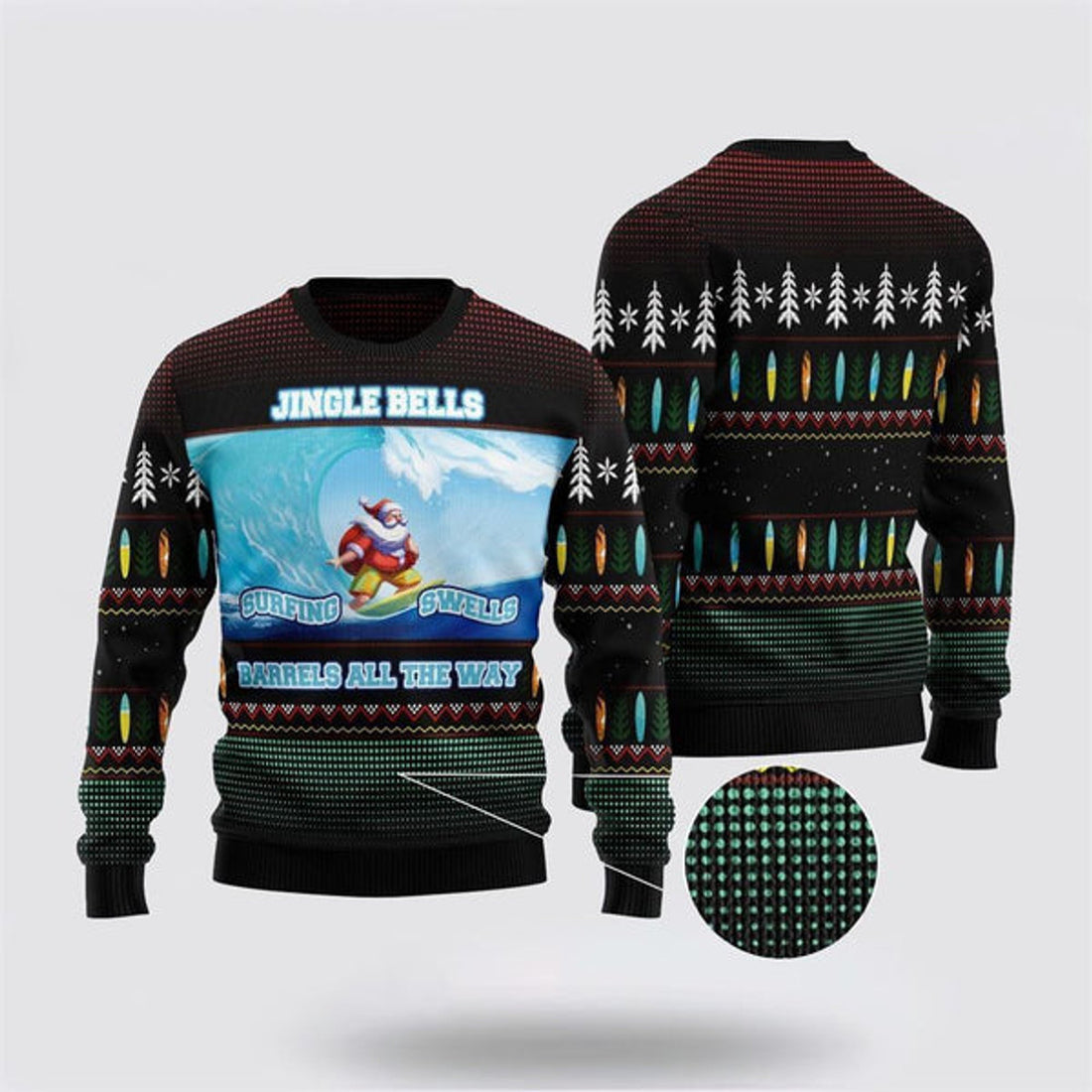 FUNSTUFFPRINT Santa Claus Surfing Ugly Christmas Sweater For Men And Women, Best Gift For Christmas, The Beautiful Winter Christmas Outfit Ugly Sweater