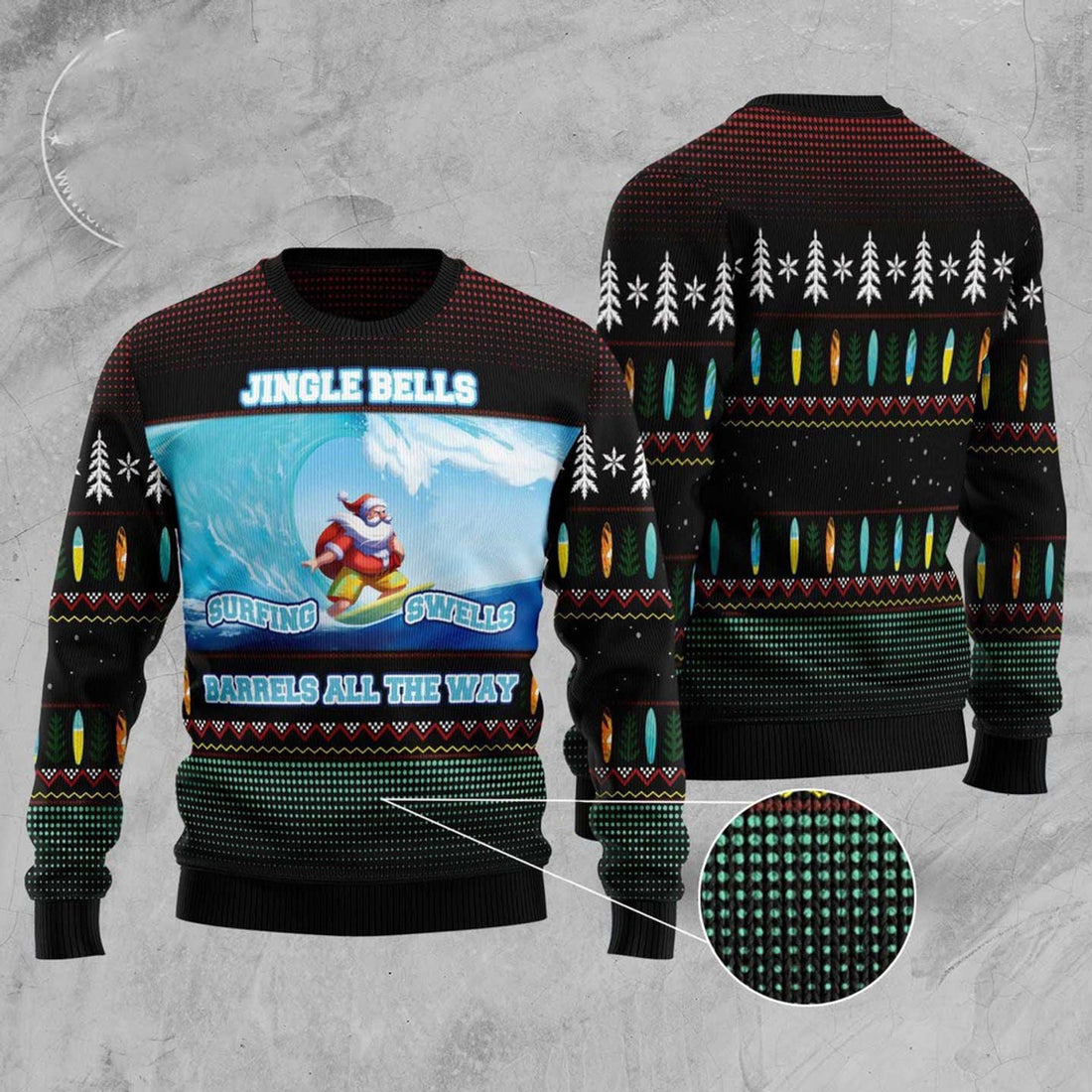 FUNSTUFFPRINT Santa Claus Surfing Ugly Christmas Sweater, Christmas Sweater, Ugly Sweater, Funny Xmas Sweaters Ugly Sweater