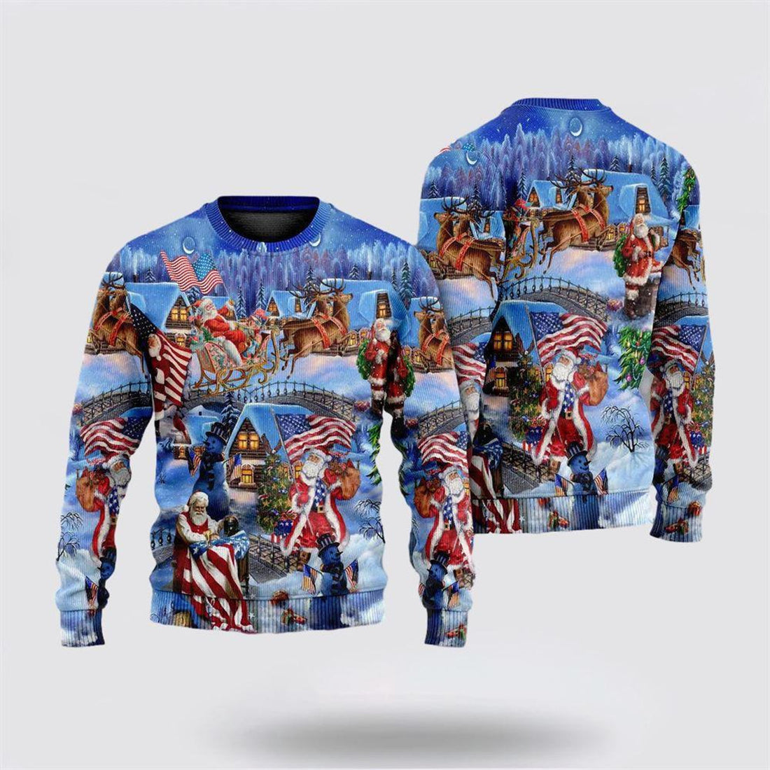 FUNSTUFFPRINT Santa Claus Sweater, America Christmas Patriotic Santa Claus Ugly Christmas Sweater, Santa Claus Outfit History Ugly  Sweater