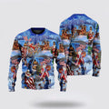 FUNSTUFFPRINT Santa Claus Sweater, America Christmas Patriotic Santa Claus Ugly Christmas Sweater, Santa Claus Outfit History Ugly  Sweater