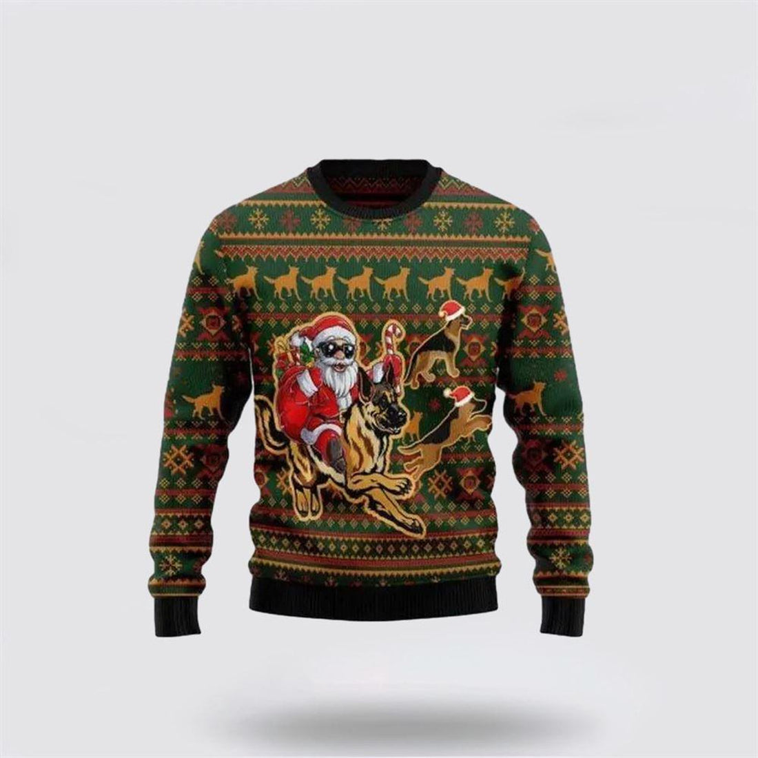 FUNSTUFFPRINT Santa Claus Sweater, Awesome German Shepherd Dog Santa Claus Ugly Christmas Sweater, Santa Claus Outfit History Ugly  Sweater