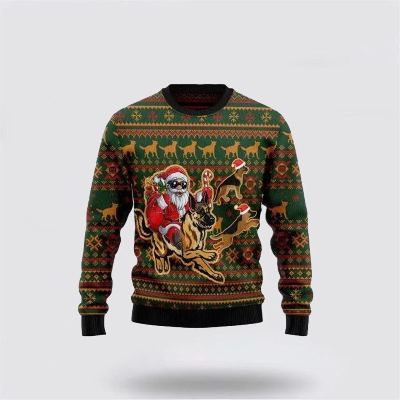 FUNSTUFFPRINT Santa Claus Sweater, Awesome German Shepherd Dog Santa Claus Ugly Christmas Sweater, Santa Claus Outfit History Ugly  Sweater