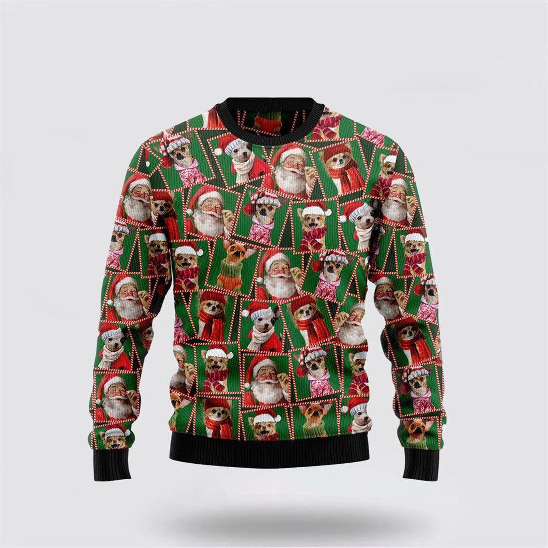FUNSTUFFPRINT Santa Claus Sweater, Chihuahua Santa Claus Ugly Christmas Sweater, Santa Claus Outfit History Ugly  Sweater