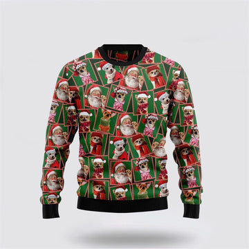 FUNSTUFFPRINT Santa Claus Sweater, Chihuahua Santa Claus Ugly Christmas Sweater, Santa Claus Outfit History Ugly  Sweater