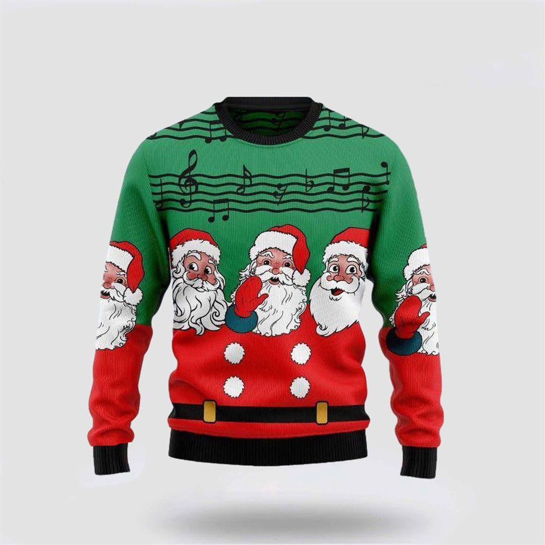 FUNSTUFFPRINT Santa Claus Sweater, Christmas Santa Claus And Music Notes Ugly Christmas Sweater, Santa Claus Outfit History Ugly  Sweater
