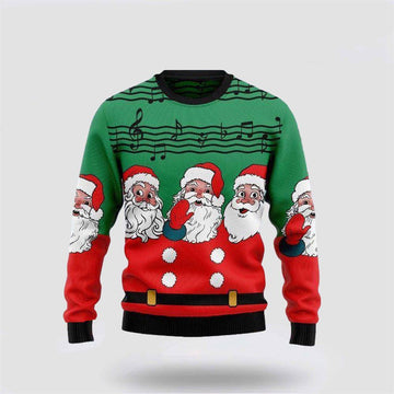 FUNSTUFFPRINT Santa Claus Sweater, Christmas Santa Claus And Music Notes Ugly Christmas Sweater, Santa Claus Outfit History Ugly  Sweater
